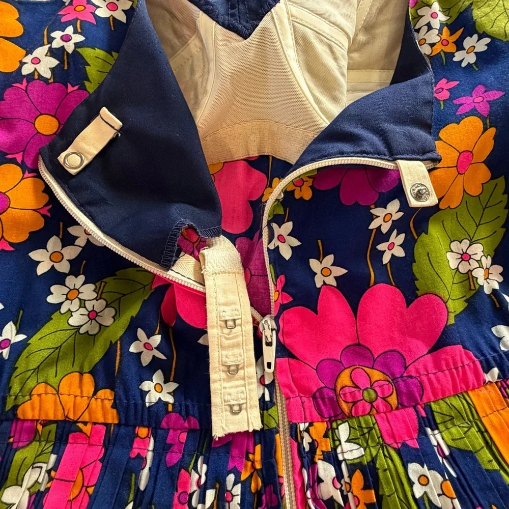 Sandcastle Vintage Floral Pleated Swim Dress Navy Pink Size 10 Retro Mod - Picture 12 of 16